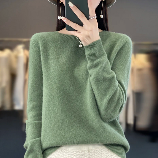 Women's 100% Merino Wool Cashmere Sweater – Autumn & Winter Warm O-Neck Pullover