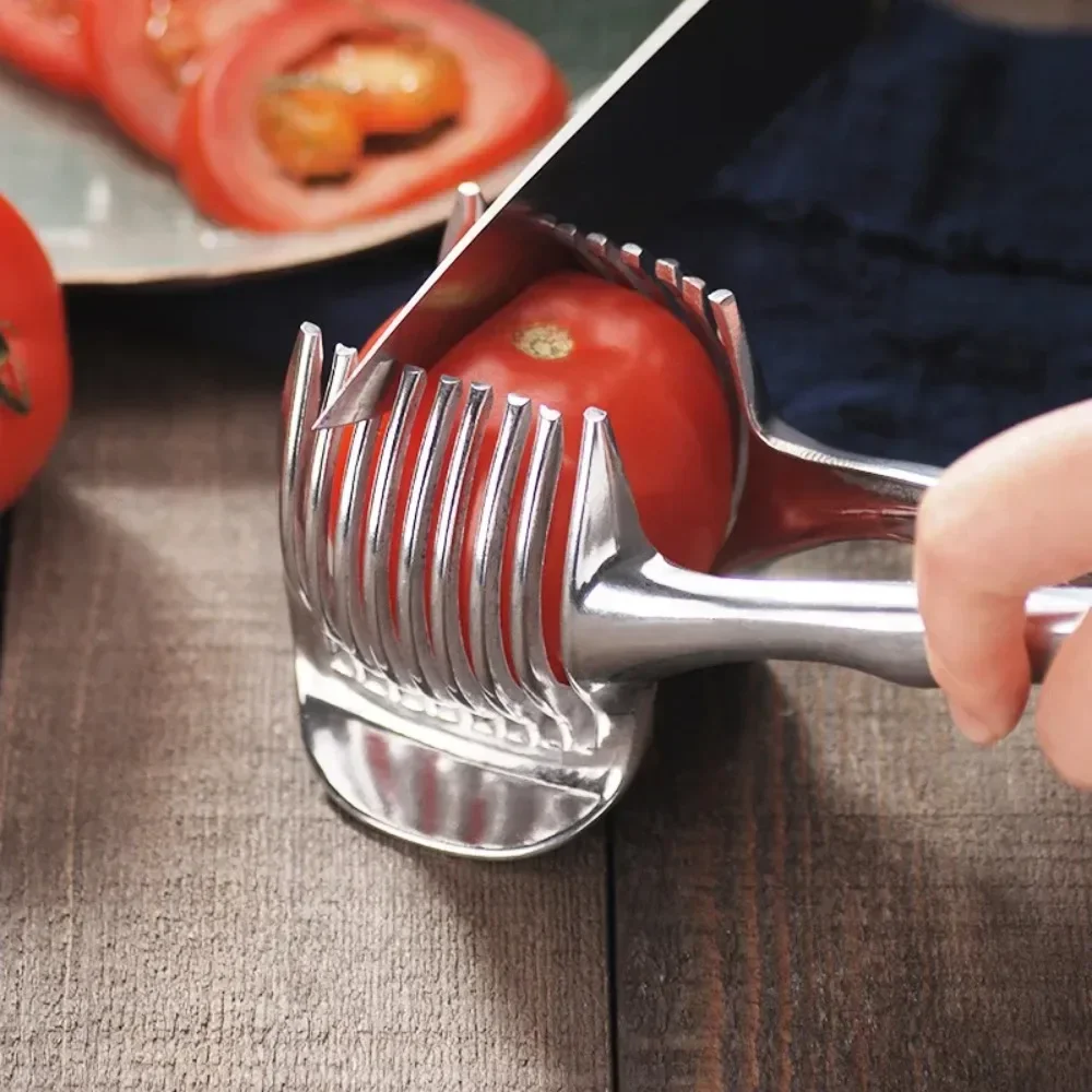 Stainless Steel Kitchen Handheld Orange Lemon Slicer Tomato Cutting Clip Fruit Slicer