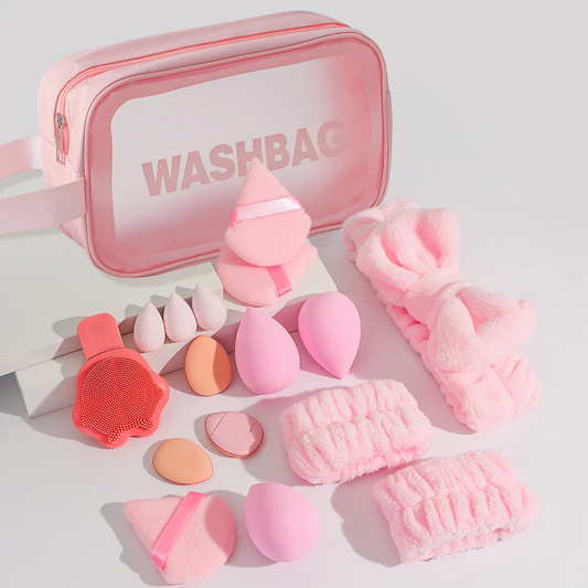 16-piece makeup tool set, including blackhead scraper, bow headband, wrist guard, powder puff, beauty egg