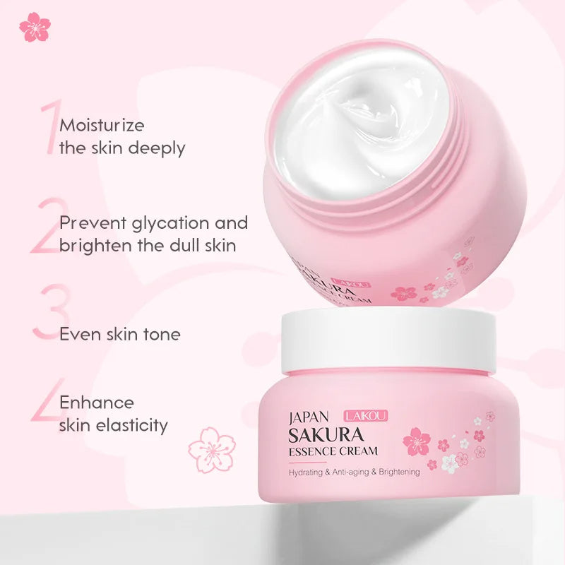 Cherry Blossom Essence Face Skin Care Set  Moisturizing Collagen Eye Cream Exfoliating Gel Cleanser Lip Mask