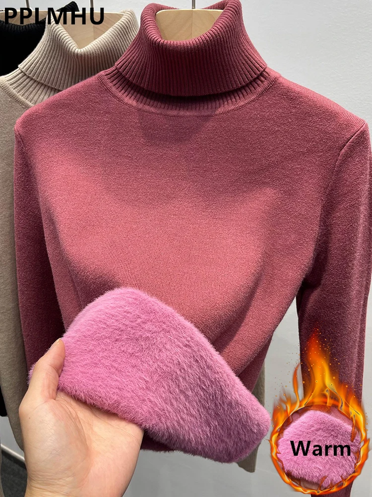 Thicken Velvet Turtleneck Knitted Sweater for Women