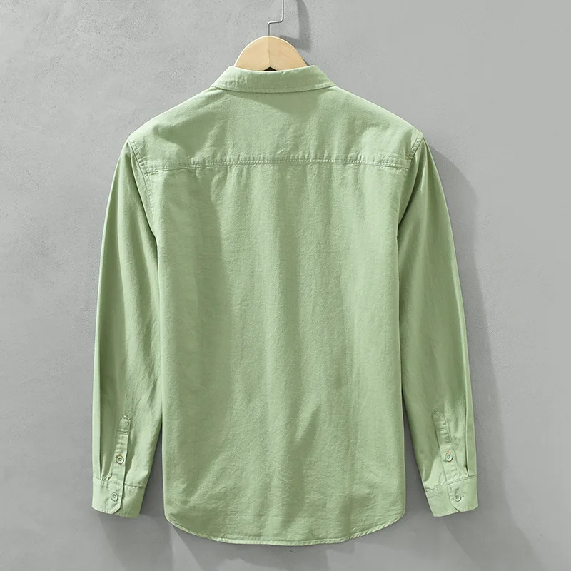 Men's Casual Long-Sleeved Shirt, Japanese Style, 100% Cotton, Loose Fit.