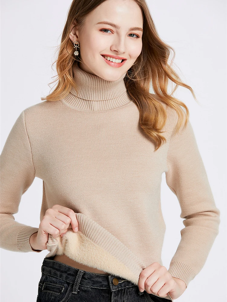 Thicken Velvet Turtleneck Knitted Sweater for Women