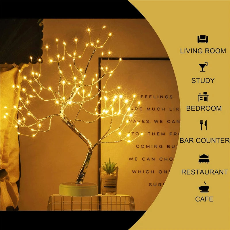 LED Night Light Mini Tree Copper Wire Garland Lamp For Decoration