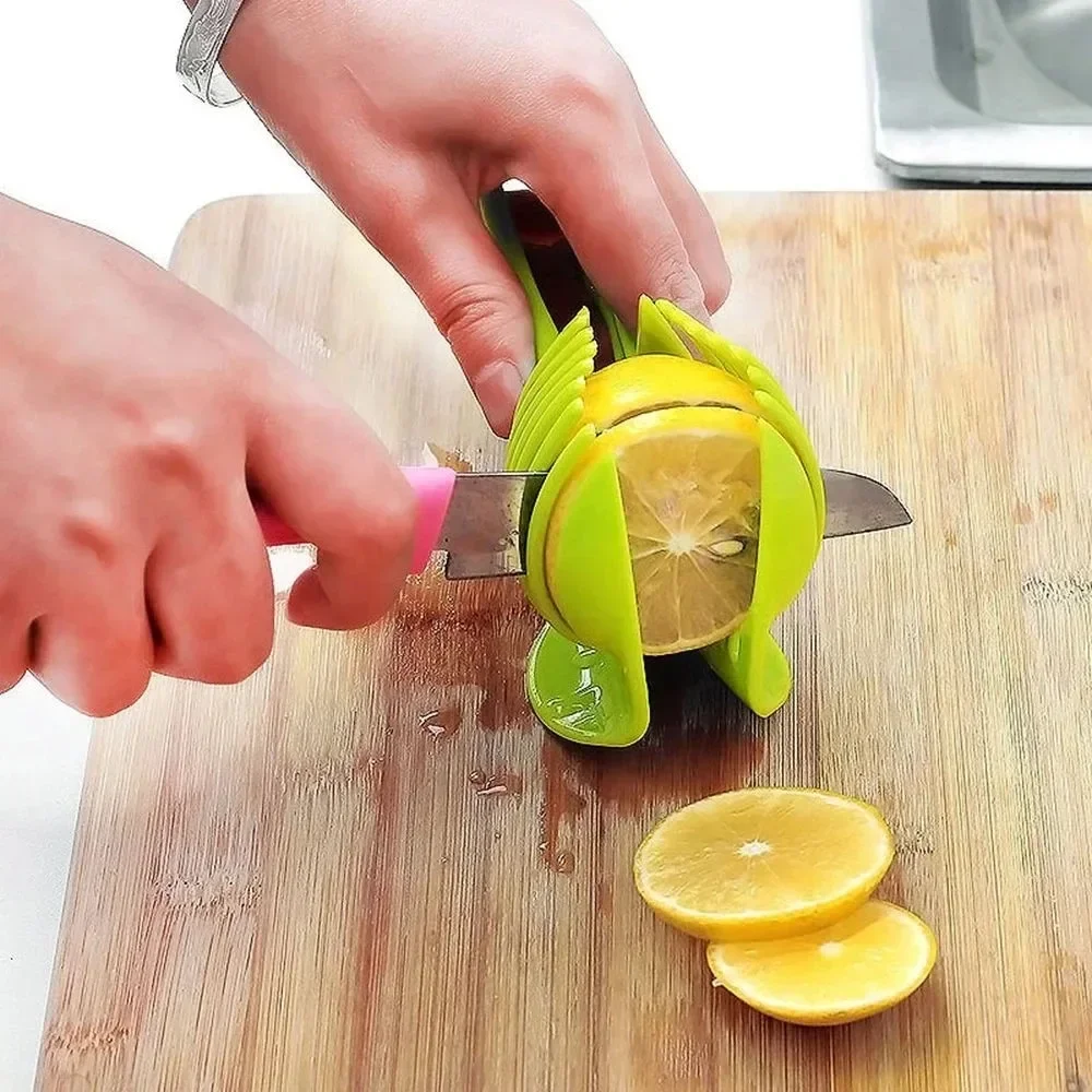 Stainless Steel Kitchen Handheld Orange Lemon Slicer Tomato Cutting Clip Fruit Slicer