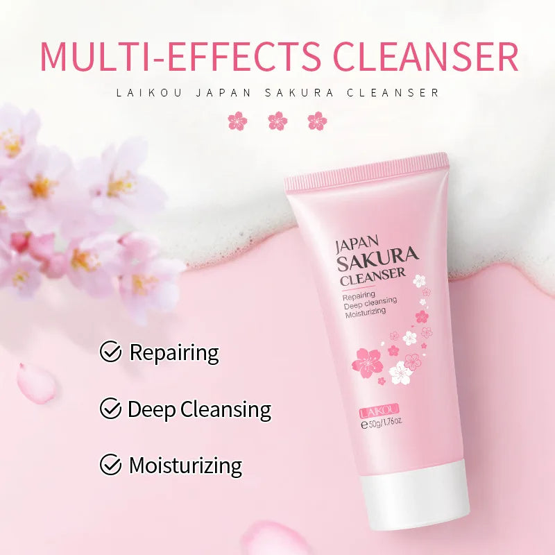 Cherry Blossom Essence Face Skin Care Set  Moisturizing Collagen Eye Cream Exfoliating Gel Cleanser Lip Mask