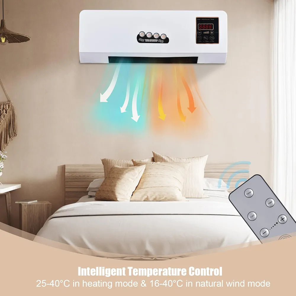 Heater and Air Conditioner Combo 1800W 2-in-1 Wall Mounted Electric Air Conditioner and Heater Fan with Remote Control