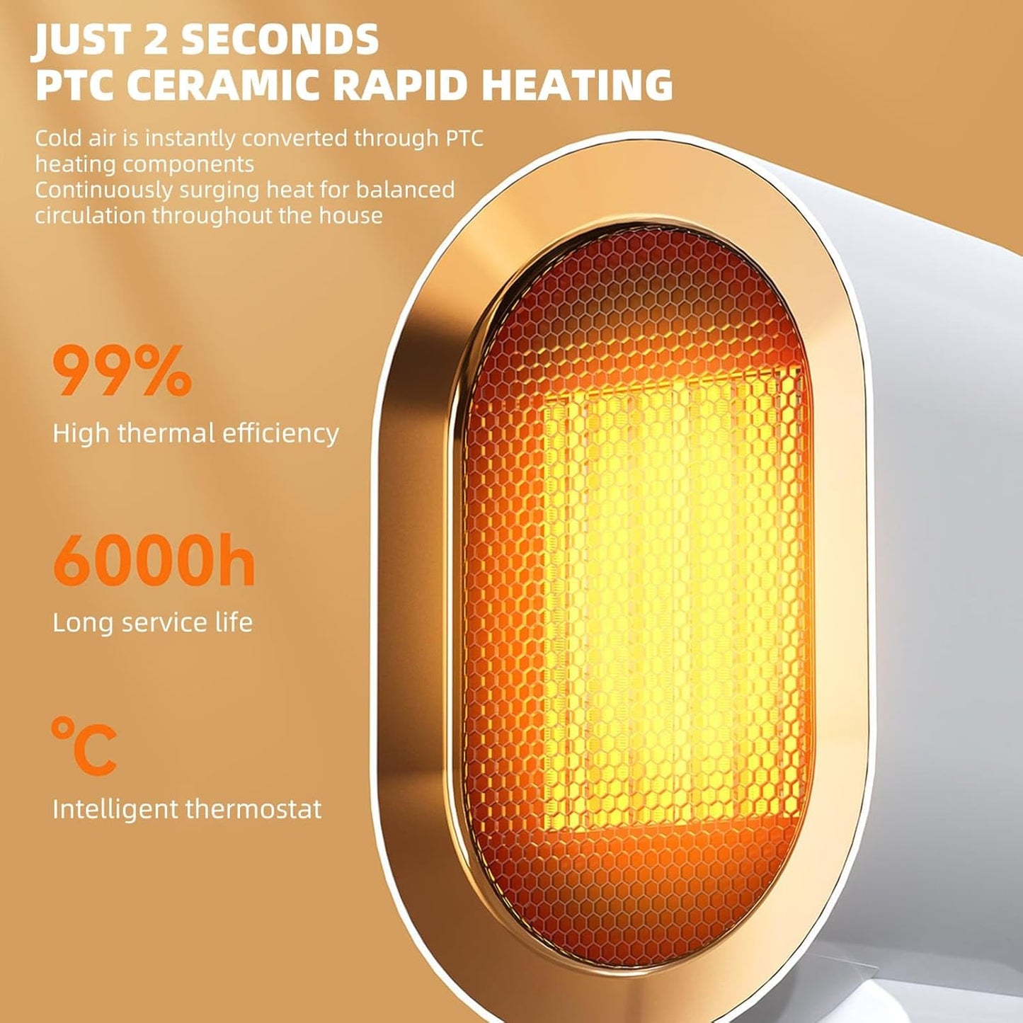 Portable Ceramic Heater – 3-Second Fast Heating, 2 Modes, Safety Protection & Compact Design