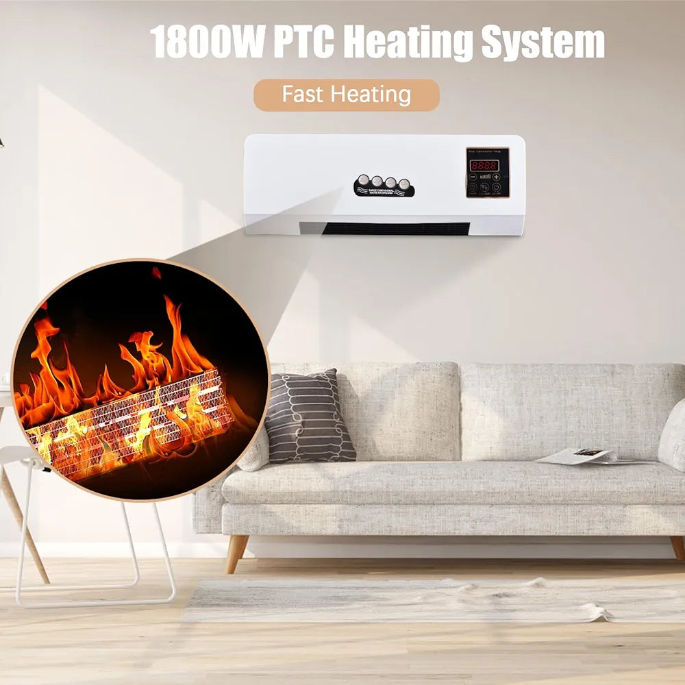 Heater and Air Conditioner Combo 1800W 2-in-1 Wall Mounted Electric Air Conditioner and Heater Fan with Remote Control