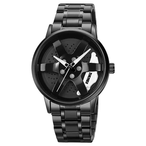 Alloy Wheel Sports Watch with Stainless Steel Strap