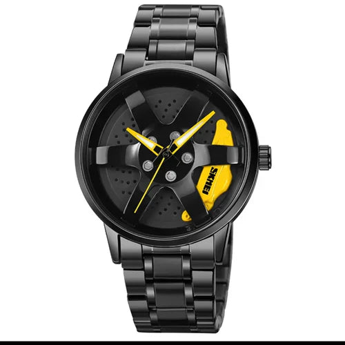 Alloy Wheel Sports Watch with Stainless Steel Strap