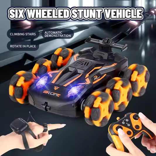 Six Wheel Stunt Remote Control Car with LED Lights, 360° Rotation, Spray Function & Long Battery Life – Perfect Gift for Kid